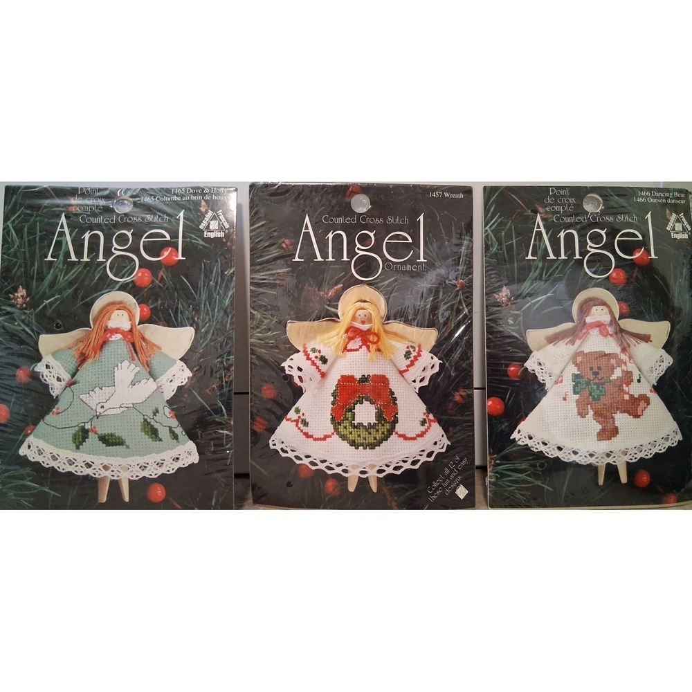 New VintageCounted Cross Stitch 3 Lace Ornaments Christmas Angel 1465 1457 1466